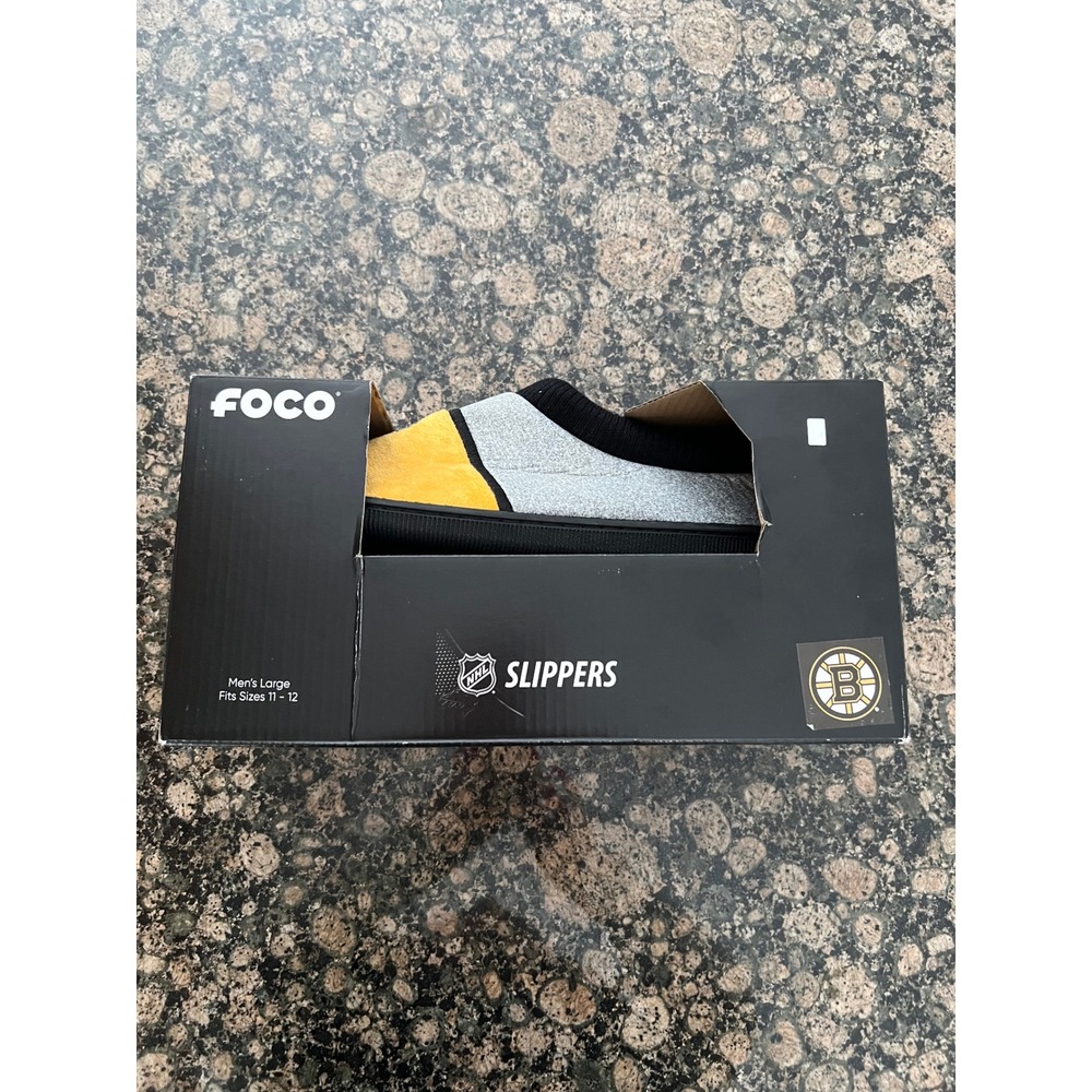 FOCO Boston Bruins NHL Mens Slippers Large Fits Sizes 11-12 Black Gold Grey NEW